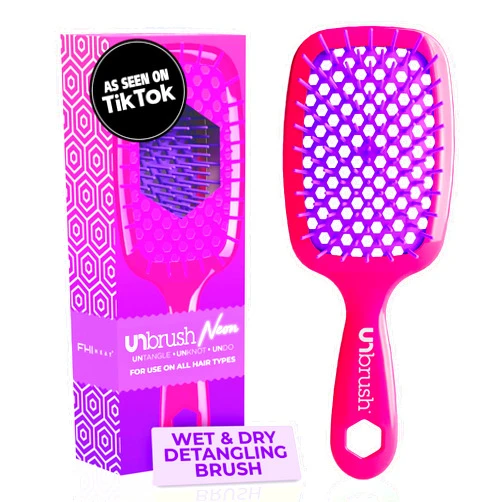FHI Heat UNbrush Detangling Brush for Pain-Free Brushing on All Wet or Dry Hair Types — Durable DuoFlex Anti-Static Bristles, Lightweight Handle, Vented Hair Brush