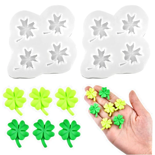 BROVITI 2Pcs Mini Four Leaf Clover Resin Silicone Molds Micro Dollhouse St. Patrick's Day Tiny Things Epoxy Casting Molds for DIY Resin Art Fairy Garden Miniatures Landscape Crafts Decor