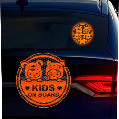Nouiroy Baby on Board Sticker for Cars, Nouiroy 2PCS Kids on Board Super Strong Reflective Two Babies in Car Decals and Stickers Cute Baby Car Window Bumper Safety Warning Sign Auto Vinyl Sticker, Orange