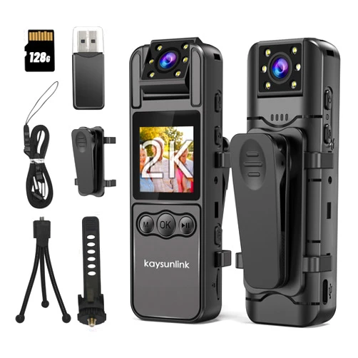 Kaysunlink Body Camera with 1.4” Screen Audio and Auto Video Night Vision 1440P UHD Mini Police Wearable Body Worn Cam Portable Small Personal Camcorder Sport Action Outdoor Video Recorder (2K-128GB)