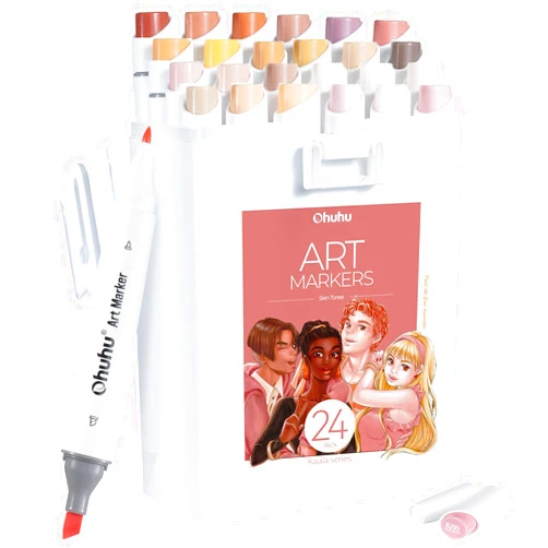 Ohuhu Alcohol Markers Skin Tone Marker Slim Broad and Fine Double Tipped Alcohol-based Marker Set for Artists Adults Coloring Professional Illustration, 24 Portrait Colors Kaala Markers Refillable