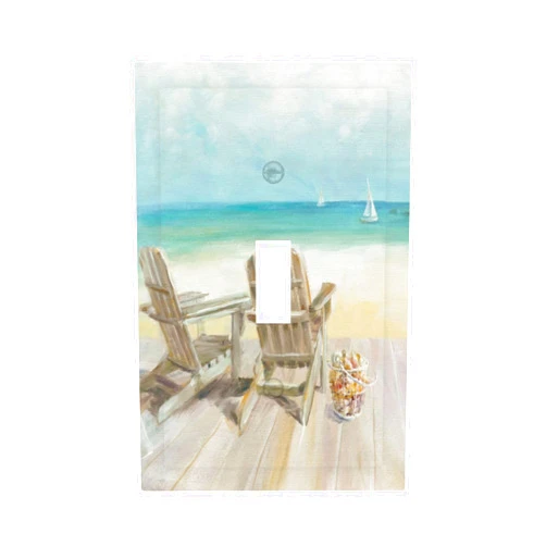 Spshian Light Switch Cover Beach Beach Chair Seascape Blue Ocean 1 Gang Wall Plate Cover Modern Coastal Single Toggle Outlet Covers Decorative Switchplate Electrical Faceplate for Bathroom Bedroom Dec