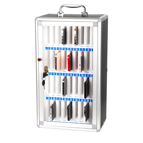 Ozzptuu 36 Slots Aluminum Alloy Pocket Chart Storage Cabinet for Cell Phones, Wall-Mounted with a Locked, Can be Carried by Hand