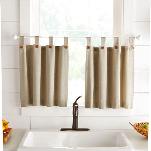 Elrene Home Fashions Tucker Solid Button Tier Window Curtains for Kitchen or Bathroom, 30 Inches by 24 Inches, Linen, Set of 2