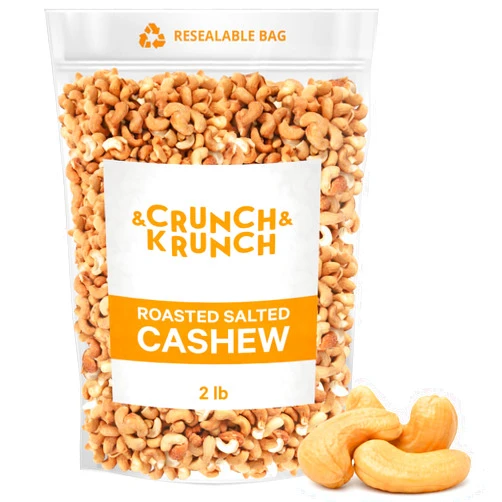 Crunch & Krunch Roasted Salted Cashews, (2 Pound)Roasted Salted Cashews, Healthy Protein Snack Whole Cashew Nut for Cooking, Baking, Salads and Gourmet Cravings, Keto, Kosher, & Vegan Diet, Freshly Roasted Cashew