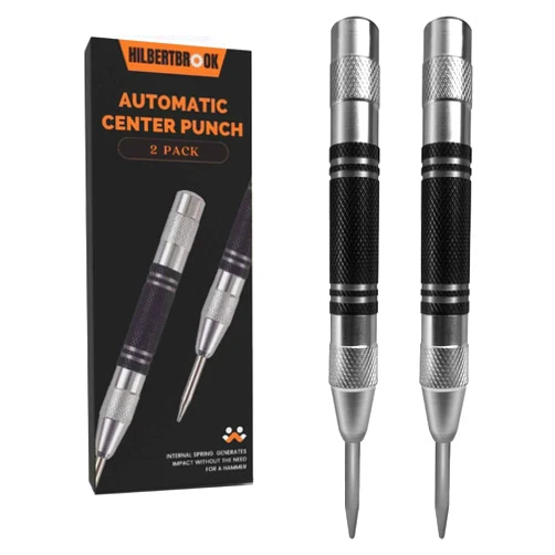 HILBERTBROOK Automatic Center Punch 5 Inch Spring Loaded Center Punch Adjustable Tension Punch Tool for Metal Wood Glass Plastic(2 Pack)
