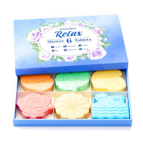 SeasonBliss Shower Steamers 6 Pack Shower Bombs with Unique Shapes & Scents, Orange Peppermint Lemon Rose Chamomile Sea, Self Care Shower Steamer, Stocking Stuffers Christmas Gifts for Women, Men