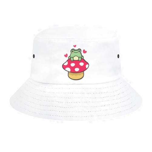Plushxury Cute Cartoon Frog Mushroom Bucket Hat Unisex Fisherman Hat Summer Beach Sun Hat Gift for Girl Boy Outdoor Packable Travel Cap