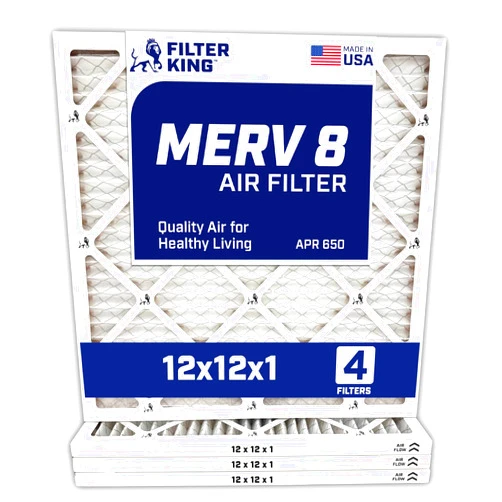 Filter King 12x12x1 Air Filter | 4-PACK | MERV 8 HVAC Pleated A/C Furnace Filters | MADE IN USA | Actual Size: 11.5 x 11.5 x .75