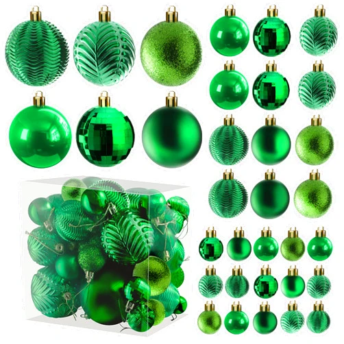 PREXTEX 36-Piece Green Christmas Ornaments Set - Shatterproof Christmas Tree Balls - 6 Styles, 3 Sizes with Hanging Loops to Decorate Christmas Tree - Ideal for Indoor and Outdoor Holiday Decor