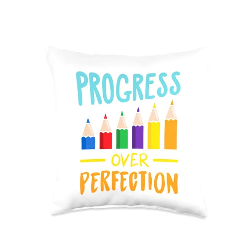 PeeKay Apparel - Progress Over Perfection Back to School Teacher Motivational Progress Over Perfection Throw Pillow