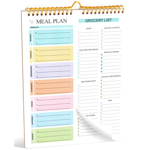 Joyberg Weekly Meal Planner Notebook 8.5x11”, 50 Sheets Weekly Meal Planner Magnetic, Double Helix Meal Planner and Grocery List, Wall-Mountable Menu Planner for Fridge Notepad for Daily & Weekly Plan
