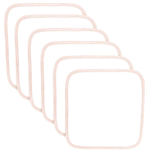 Comfy Cubs Organic Rayon Made from Bamboo Baby Washcloths, 6 Pack, Ultra-Soft Organic Fabric, Gentle on Sensitive Skin for Face and Body, Plush, Super Absorbent for Girls and Boys (Blush Trim)