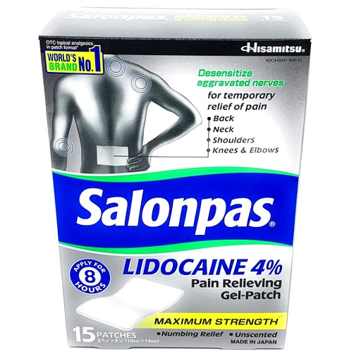 Salonpas, Lidocaine 4% Pain Relieving Maximum Strength Gel Patch, 1 Pack, 15 Count