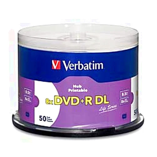 Verbatim Inkjet Hub Printable DVD+R DL Spindle, White, Pack of 50