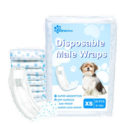 Joyshare Disposable Male Dog Diapers - SuperAbsorbent Male Wraps,Soft Cotton,Stereoscopic Edge Fit for Incontinence Dog Nappies,Potty Training,Travel,and Post-Surgical Care (XS-26 Count)