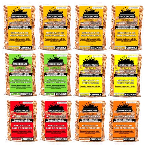 Smokehouse Products All Natural Flavored Wood Smoking Chunks, 12 Pack Assorted Flavors