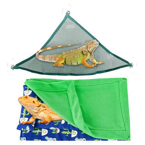 TRINKA Bearded Dragon Bed with Reptile Hammock Lounger Hanging Bed Set - Pets Hide Habitat Shelter, Soft Warm Sleeping Bag with Pillow and Blanket - Idea for Bearded Dragon, Leopard Gecko, Lizard