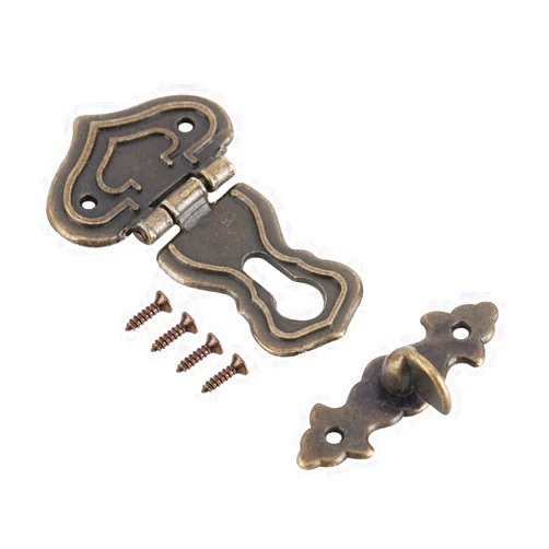 Tnfeeon 10 Packs Antique Embossing Decorative Brass Hasp Clasp Latch Lock with Screws Wooden Box Latch for Jewelry Box Ordinary Box Wooden Case Furniture Decoration 2.48 x 1.89