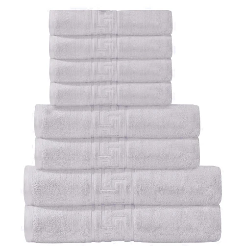 COTTON CLUB - 8 Pcs Cotton Towel Set(600GSM), Fade Resistant. 2 Bath Towel, 2 Hand Towel and 4 WASH Cloth (Silver, 8-Piece Towel Set) Silver 8-Piece Towel Set