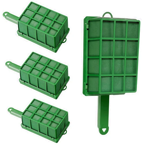 Patelai 4 Pieces Floral Foam Cage with Handle Rectangle Floral Cage Arranger Wet Flower Foam Blocks for Wedding Halloween Party Artificial Fresh Flowers Arrangement, 12.4 x 3.35 x 5.12 Inch, Green