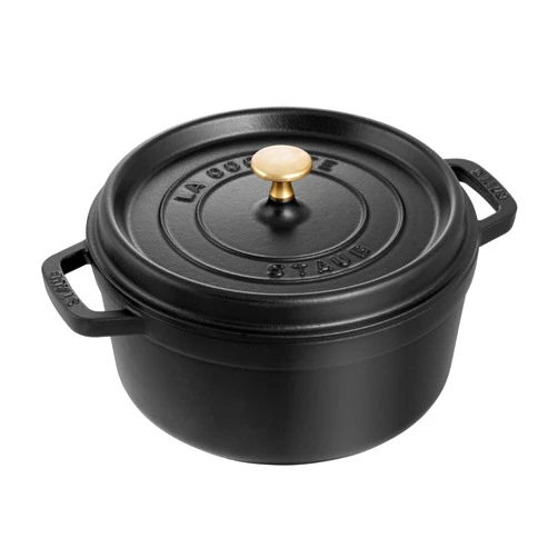 STAUB Cast Iron Dutch Oven 4-qt Round Cocotte, Made in France, Serves 3-4, Matte Black