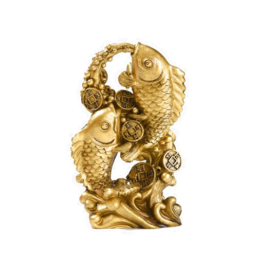 BRABUD Resin Money Fish with Waves Statue Feng Shui Wealth Carp Good Fortune Lucky Figurine Home Office Shop Decoration TQGJBS90