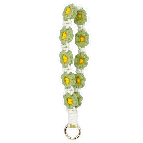 Moydolo Boho Macrame Cute Daisy Flower Wristlet Keyring Handmade Keychain Bracelet Wrist Lanyard for Women Girls