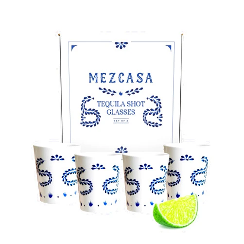 MEZCASA Azul Tequila Shot Glasses — Premium Ceramic Shot Glass for Enthusiasts — Stylish Tequila Glasses for Men & Women for Any Occasion (Set of 4)