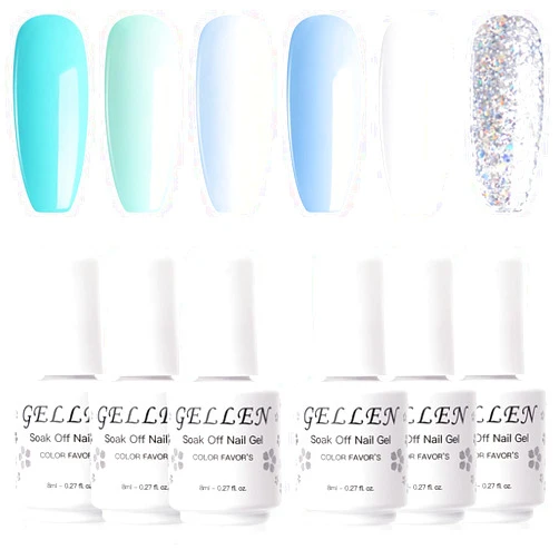 Gellen Gel Nail Polish Kit - Summer Series 6 Colors Nail Polish Set, Mint Blue Pastels Gel Polish Kit, Soak Off Gel Nail Kit, Manicure DIY Home Salon, Neutral Tones Sea Breeze Sea Breeze 0.27 Fl Oz (Pack of 6)