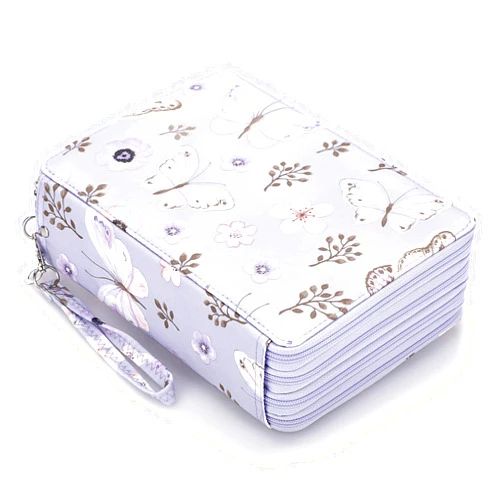 BTSKY Colored Pencil Case- 200 Slots Pencil Holder Pen Bag Large Capacity Pencil Organizer with Handle Strap Handy Colored Pencil Box with Printing Pattern (Purple Butterfly)