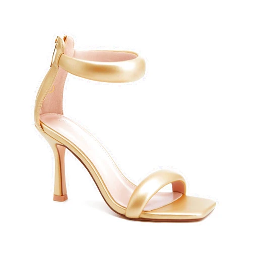 Coutgo Women's One Strap Heeled Sandals Square Open Toe Stiletto Heels Ankle Buckle Strap Summer Pump Shoes