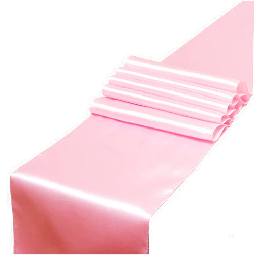 PARFAIR DESSIN Pack of 5 Satin Table Runners 12 x 108 inch for Wedding Banquet Decoration, Bright Silk and Smooth Fabric Party Table Runner - Pink
