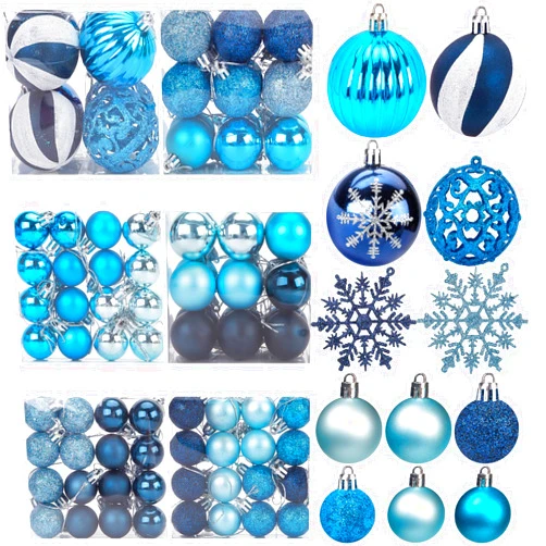 HAKACC 100PCS Christmas Ball Ornaments, Shatterproof Christmas Tree Ornaments Blue Baubles Snowflakes Hanging Ornaments for Xmas Tree Wreath Party Wedding