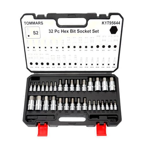 TOMMARS 32-PC Master Allen Hex Bit Socket Set, SAE & Metric Allen Hex Key Wrench Socket Set S2 Steel 1/4
