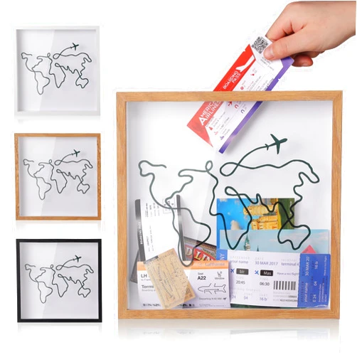 MUXIUNT Travel Adventure Archive Shadow Box For Memories,8&12Inch Concert Travel Ticket Stub Memory Top Loading Shadow Keepsake Box With Slot On Top,life In a Shadow Box Travel Frame(Brown, 12x12)