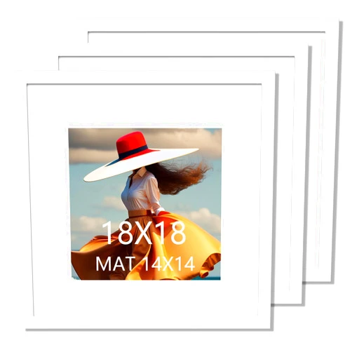 SKAOTUS 18x18 Picture Frame 3 Pack White Solid Wood for Mat 14x14 Wall Mounting Square Poster Frames