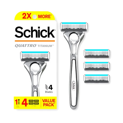 Schick Quattro Titanium Razor, 1 Razor Handle and 4 Cartridges | Shaving Razors for Men, 4 Blade Mens Razors for Shaving, Razor Blades for Men, 1 Handle with 4 Razor Blades Refills