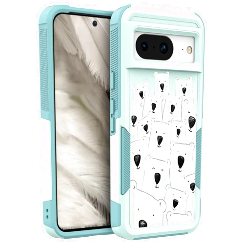 Ftonglogy for Google Pixel 8 Case: Cute Flowers Floral Design for Girls Women Slim Fit Soft TPU Bumper Silicone Cell Phone Cover (White Bear)