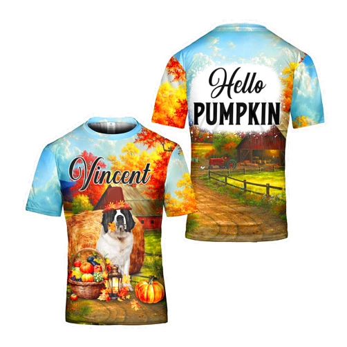 Padovo Personalized Akita Shirt Autumn Fall Funny Pilgrim Dog Thanksgiving T-Shirt Gifts Casual 3D Graphic Tee Tops