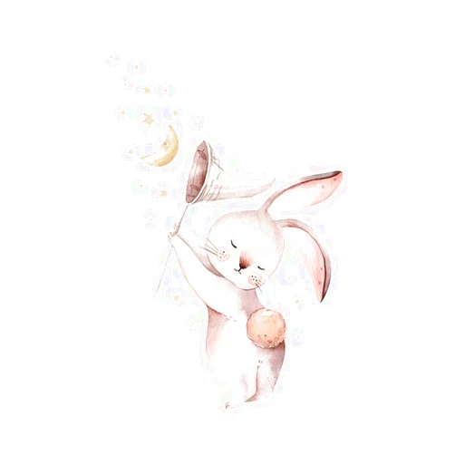 Wland 17.3 in x 25.6 in Cute Cartoon Rabbit Watercolor Bunny Catching Moon Stars Balloon Removable Vinyl Wall Decals Stickers for Children Room Nursery Decoration Baby Boy Girl Bedroom