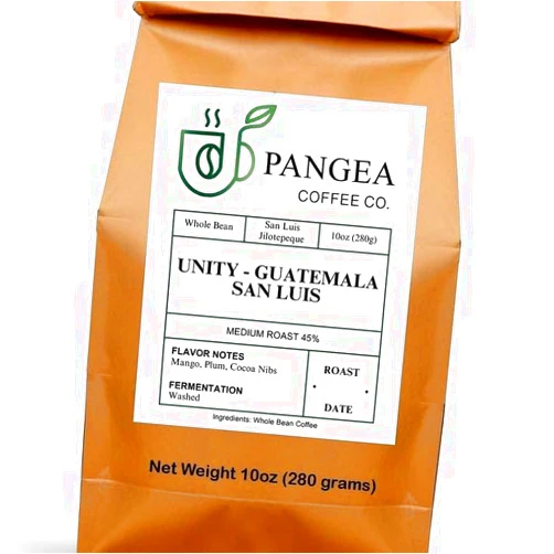 Pangea Coffee Co. Unity – Single Origin Coffee, Medium Roast, Toxin-Free, Whole Bean, Guatemala San Luis, Organic Arabica, Specialty Grade, Low Acid, 10 oz