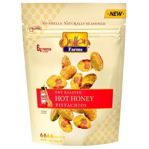 Setton Farms Naturally Seasoned Pistachio Kernels, Hot Honey, Dry Roasted, No Shell Pistachios, Certified Non-GMO, Gluten Free, Vegan and Kosher, 5 oz Resealable Pouch