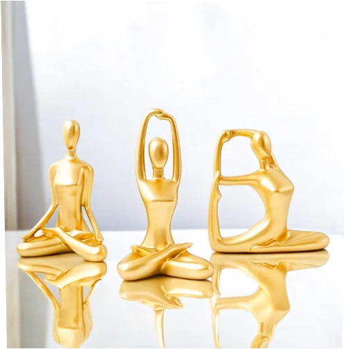 Ni-JASW Gold Meditation Yoga Statues Set of 3, Resin Zen Yoga Figurines for Bookself, Home Decor