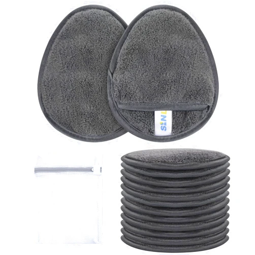 SINLAND Reusable Makeup Remover Pads For Face,Eye,Lips Microfiber Gentle Facial Cleansing Cloths for All Skin Types Friendly for Makeup Remover With Laundry Bag 5.1inchx3.93inch Grey Pack of 12