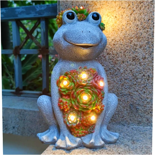 VIOYOUNS Large Frog Solar Garden Outdoor Statues with Succulent and 8 LED Lights,Outside Solar Frog Art Decor for Lawn,Yard, Balcony Ornament