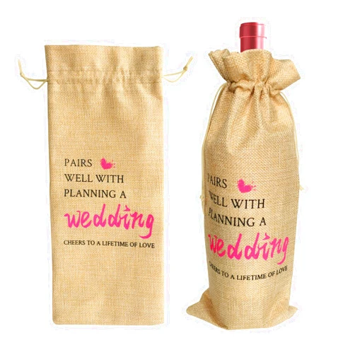 Veslen Wedding wine bag- Engagement Gift, Gift for Wedding Couples, Wedding Planning Gift, Engagement Wedding Party, Cotton linen Wine Gift Bag With Drawstring