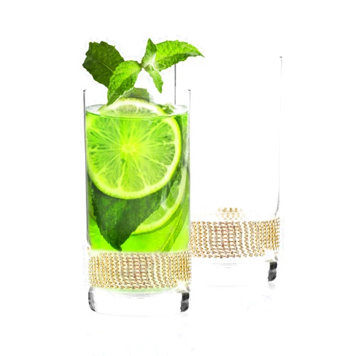 BERKWARE Luxurious Highball Glasses - Elegant Cocktail Glasses & Tom Collins Glasses with Rhinestone Design, 16oz (Set of 2)