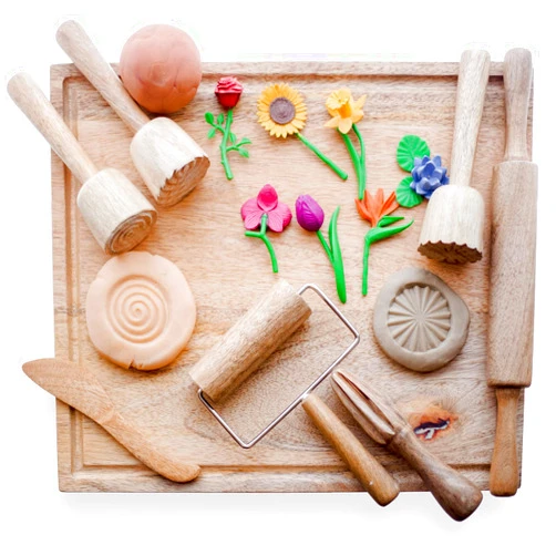 KOOKAROO Playdough Tools for Kids Ages 2-4 | 7 Wooden Playdough Toys | Play Dough Sets for Kids | Playdough Accessories for Toddler | Sensory Toys | Sensory Bin Tools