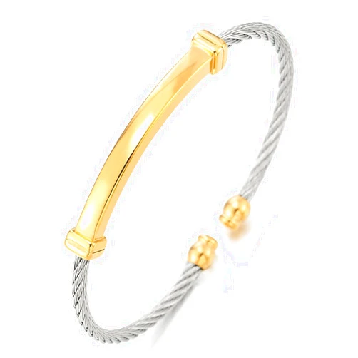 COOLSTEELANDBEYOND Mens Womens Stainless Steel Thin Twisted Cable Adjustable Cuff Bangle Bracelet Silver Gold Two Tone
